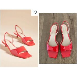 Anthropologie Maeve Red Square-Toe Slingback Kitten Heel Sandals